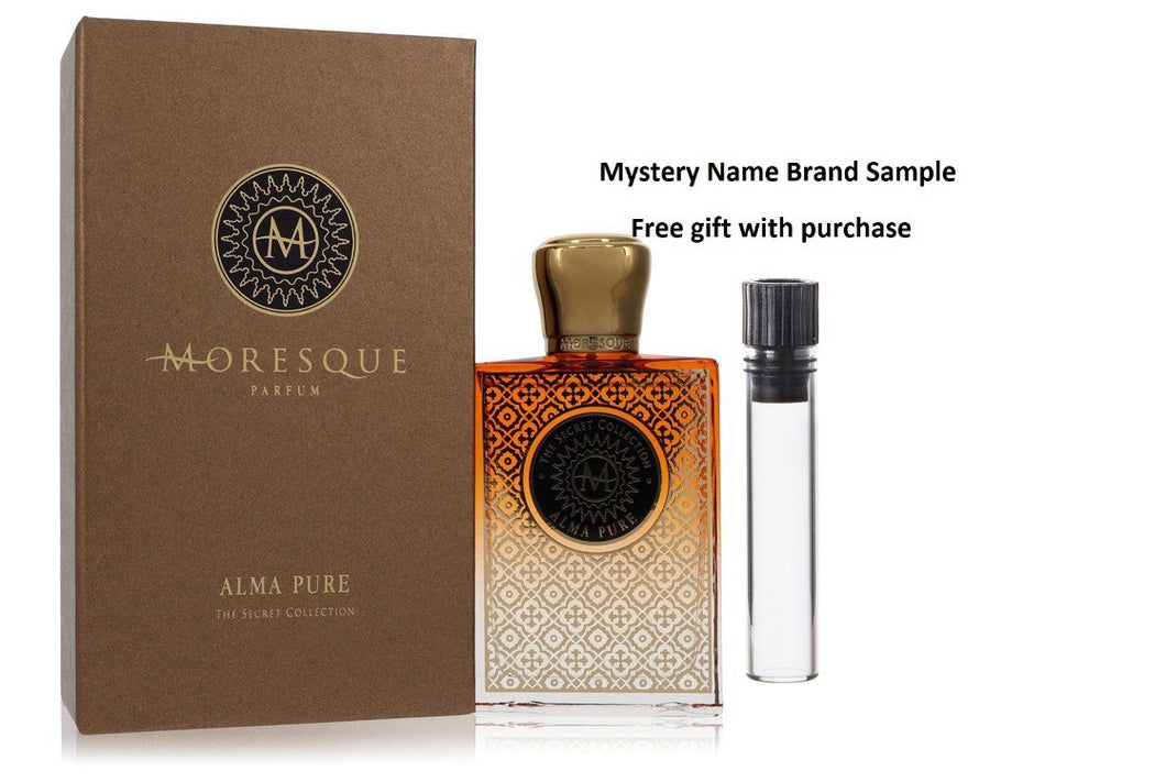 Moresque Alma Pure Secret Collection by Moresque Eau De Parfum Spray (Unisex) 2.5 oz And a Mystery Name brand sample vile