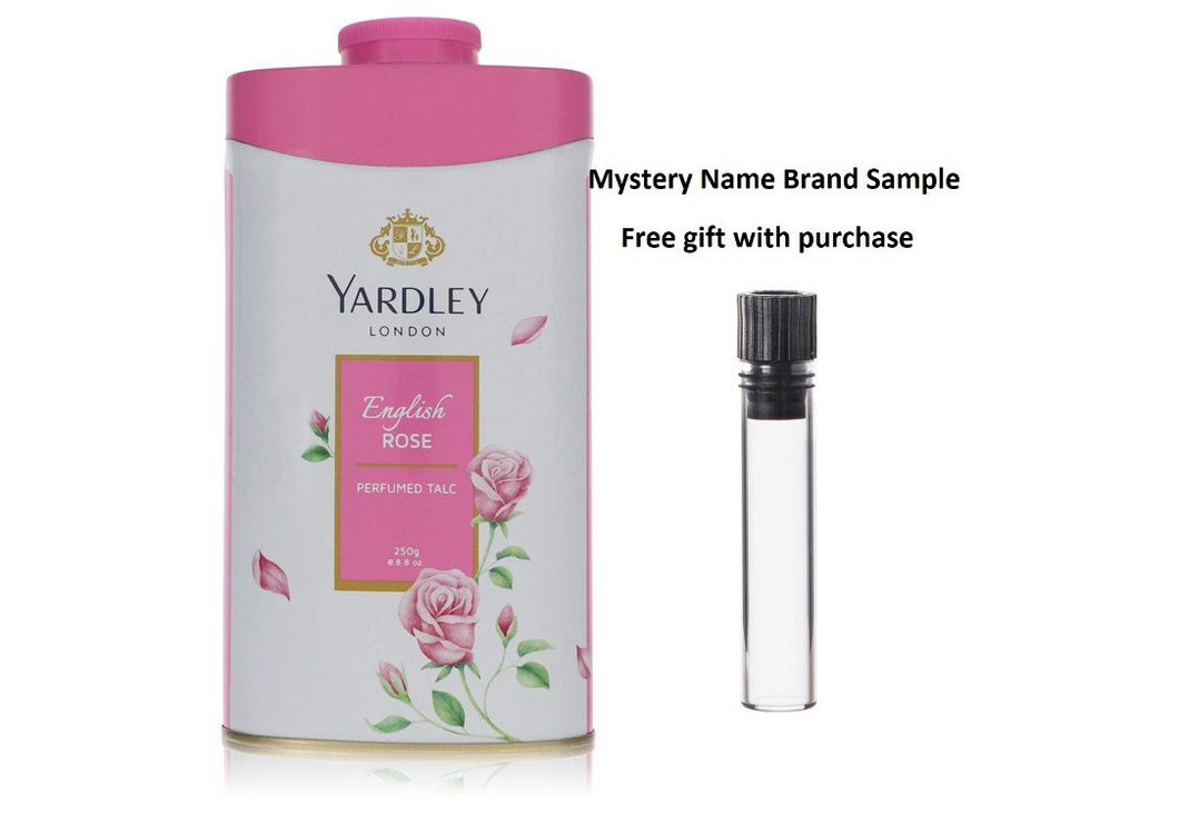 English Rose Yardley by Yardley London Perfumed Talc 8.8 oz And a Mystery Name brand sample vile