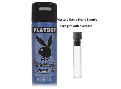 Playboy King of The Game by Playboy Deodorant Spray 5 oz And a Mystery Name brand sample vile