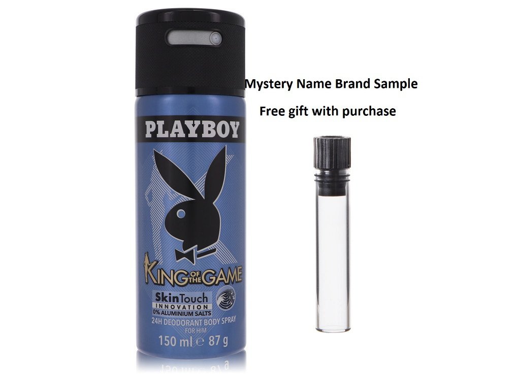 Playboy King of The Game by Playboy Deodorant Spray 5 oz And a Mystery Name brand sample vile