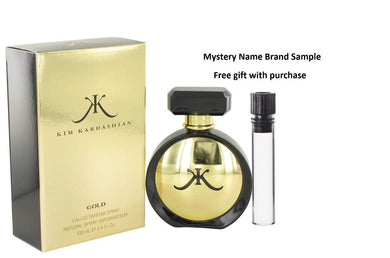Kim Kardashian Gold by Kim Kardashian Eau De Parfum Spray 3.4 oz And a Mystery Name brand sample vile