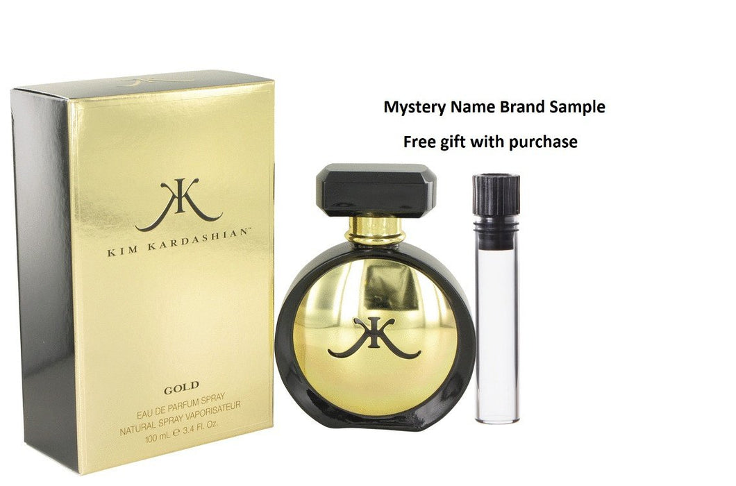 Kim Kardashian Gold by Kim Kardashian Eau De Parfum Spray 3.4 oz And a Mystery Name brand sample vile