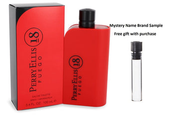 Perry Ellis 18 Fuego by Perry Ellis Eau De Toilette Spray 3.4 oz And a Mystery Name brand sample vile