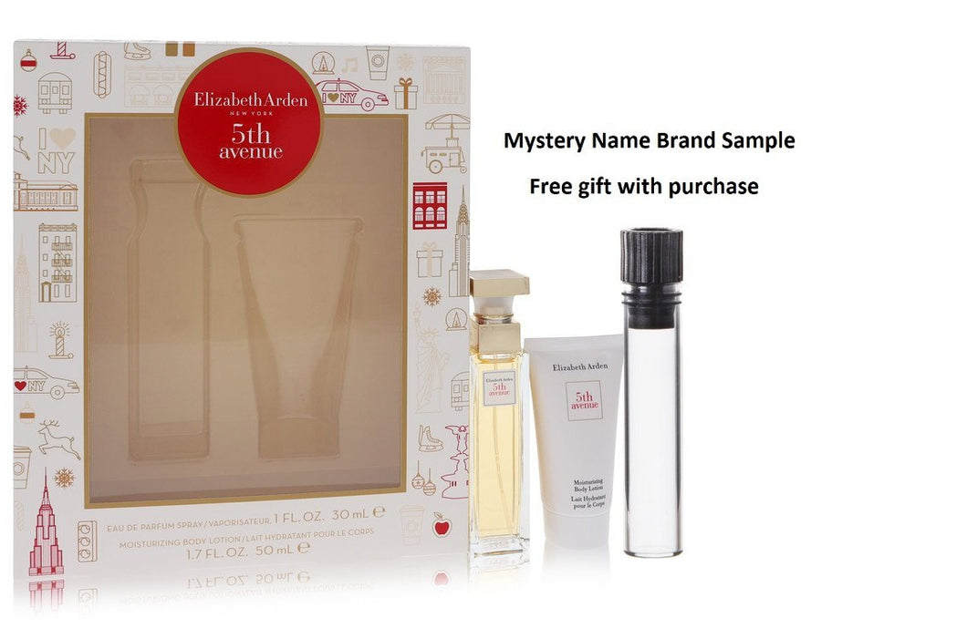 5TH AVENUE by Elizabeth Arden Gift Set -- 1 oz Eau De Parfum Spray + 1.7 oz Body Lotion And a Mystery Name brand sample vile