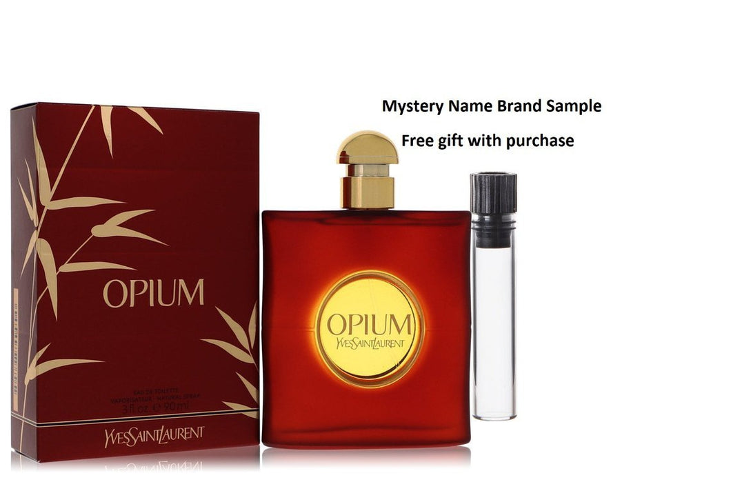 OPIUM by Yves Saint Laurent Eau De Toilette Spray (New Packaging) 3 oz And a Mystery Name brand sample vile