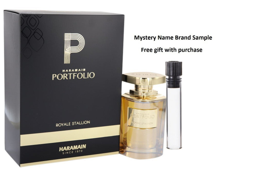 Portfolio Royale Stallion by Al Haramain Eau De Parfum Spray 2.5 oz And a Mystery Name brand sample vile