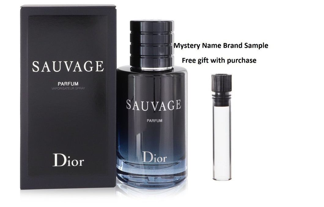 Sauvage by Christian Dior Parfum Spray 2 oz And a Mystery Name brand sample vile
