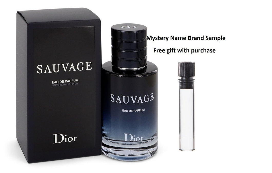Sauvage by Christian Dior Eau De Parfum Spray 2 oz And a Mystery Name brand sample vile