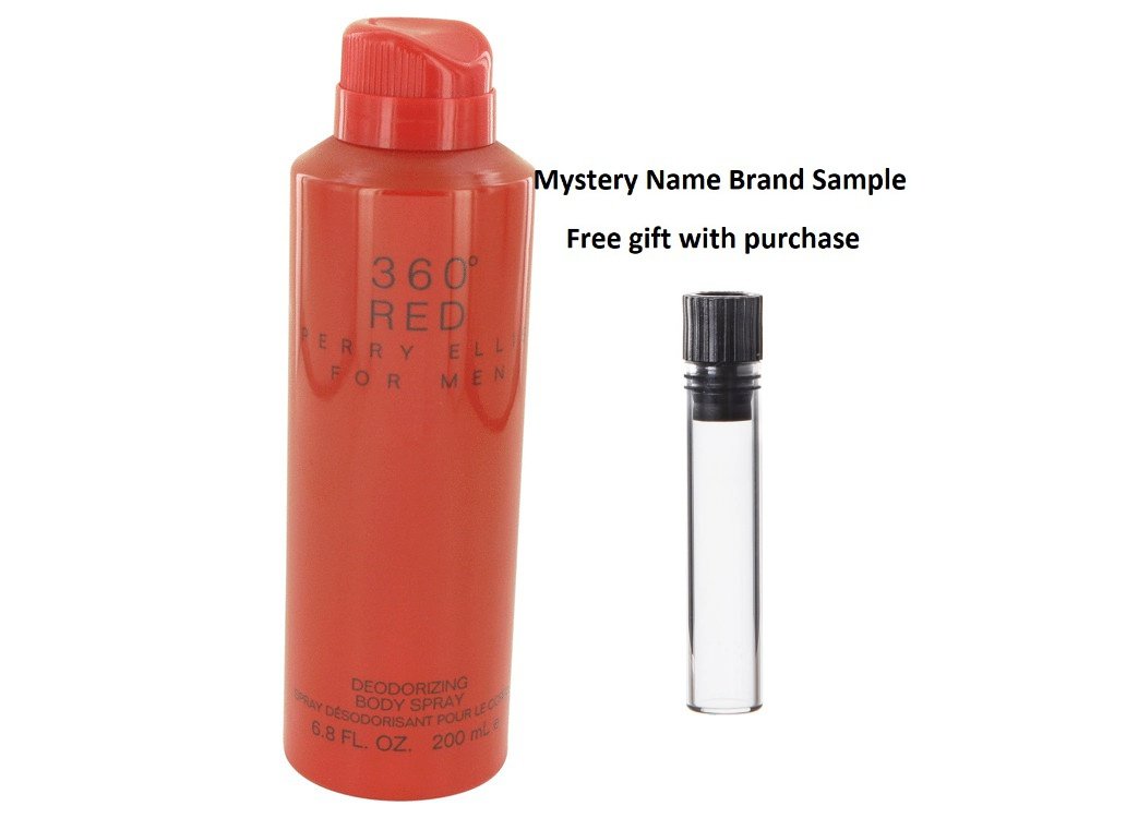 Perry Ellis 360 Red by Perry Ellis Body Spray 6.8 oz And a Mystery Name brand sample vile