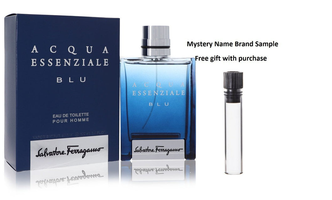 Acqua Essenziale Blu by Salvatore Ferragamo Eau De Toilette Spray 3.4 oz And a Mystery Name brand sample vile