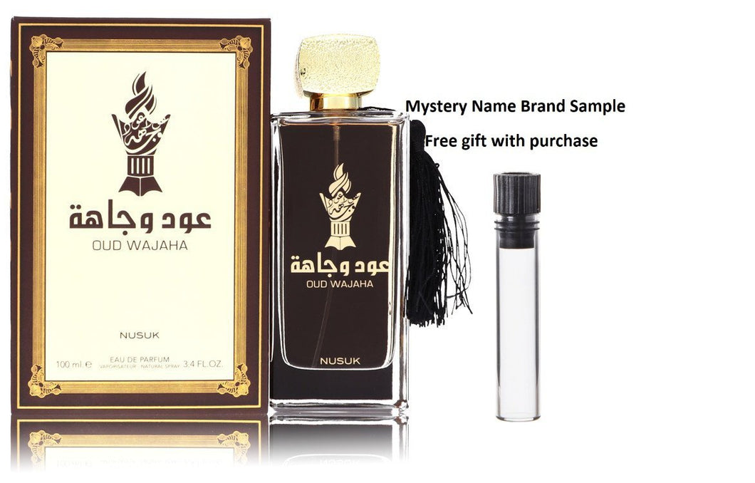 Nusuk Oud Wajaha by Nusuk Eau De Parfum Spray (Unisex) 3.4 oz And a Mystery Name brand sample vile