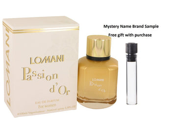 Lomani Passion D'or by Lomani Eau De Parfum Spray 3.3 oz And a Mystery Name brand sample vile