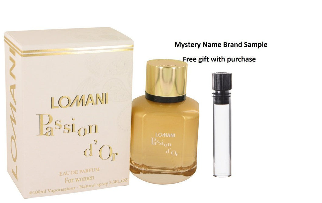 Lomani Passion D'or by Lomani Eau De Parfum Spray 3.3 oz And a Mystery Name brand sample vile
