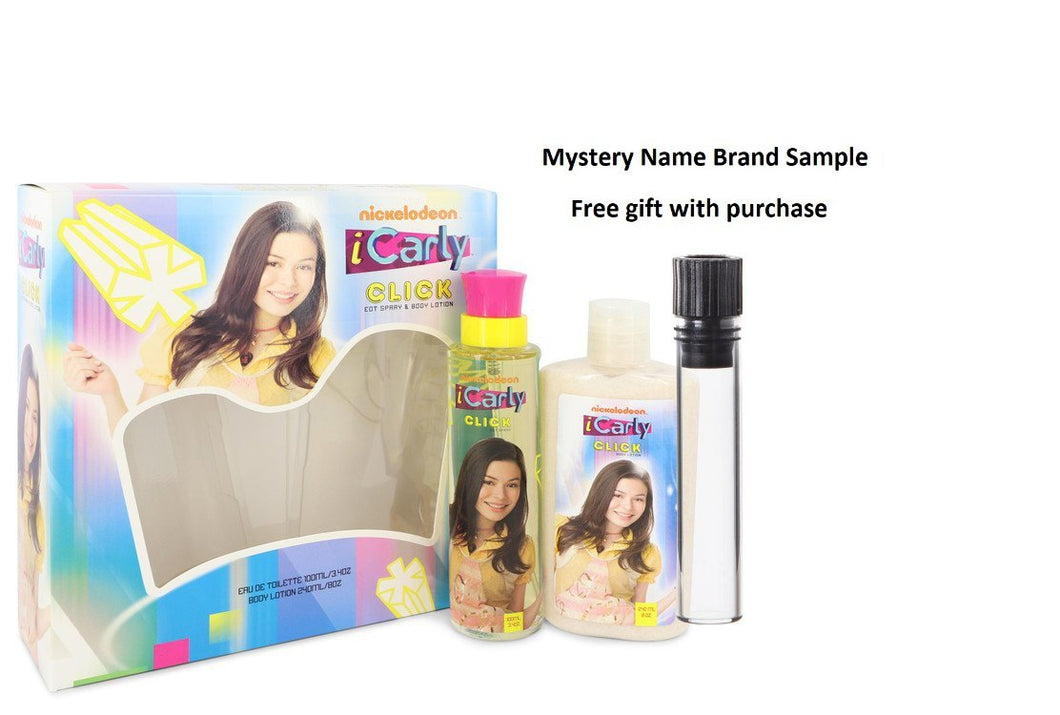 iCarly Click by Marmol & Son Gift Set -- 3.4 oz Eau De Toilette Spray + 8 oz Body Lotion And a Mystery Name brand sample vile
