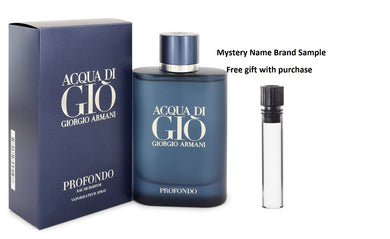 Acqua Di Gio Profondo by Giorgio Armani Eau De Parfum Spray 4.2 oz And a Mystery Name brand sample vile
