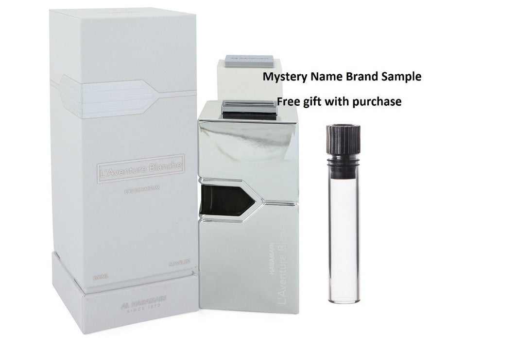 L'aventure Blanche by Al Haramain Eau De Parfum Spray (Unisex) 6.7 oz And a Mystery Name brand sample vile