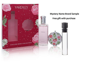 English Rose Yardley by Yardley London Gift Set -- 4.2 oz Eau De Toilette Spray + Compact Mirror And a Mystery Name brand sample vile