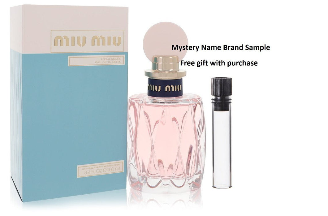 Miu Miu L'eau Rosee by Miu Miu Eau De Toilette Spray 3.4 oz And a Mystery Name brand sample vile