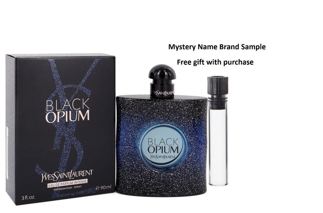 Black Opium Intense by Yves Saint Laurent Eau De Parfum Spray 3 oz And a Mystery Name brand sample vile