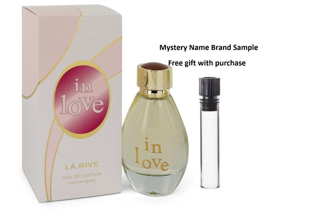 La Rive In Love by La Rive Eau De Parfum Spray 3 oz And a Mystery Name brand sample vile