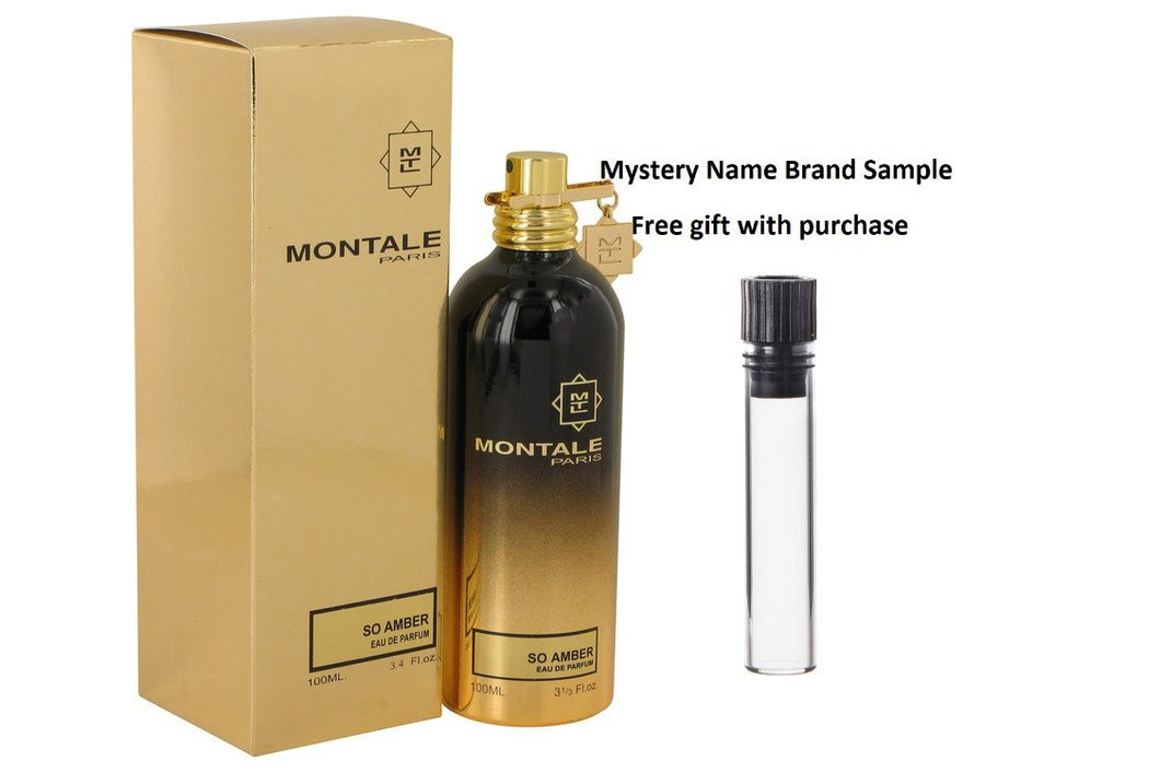 Montale So Amber by Montale Eau De Parfum Spray (Unisex) 3.4 oz And a Mystery Name brand sample vile