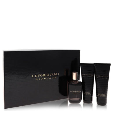 Unforgivable by Sean John Gift Set -- 4.2 oz Eau De Toilette Spray + 3.4 oz Shower Gel + 3.4 oz After Shave Balm For Men