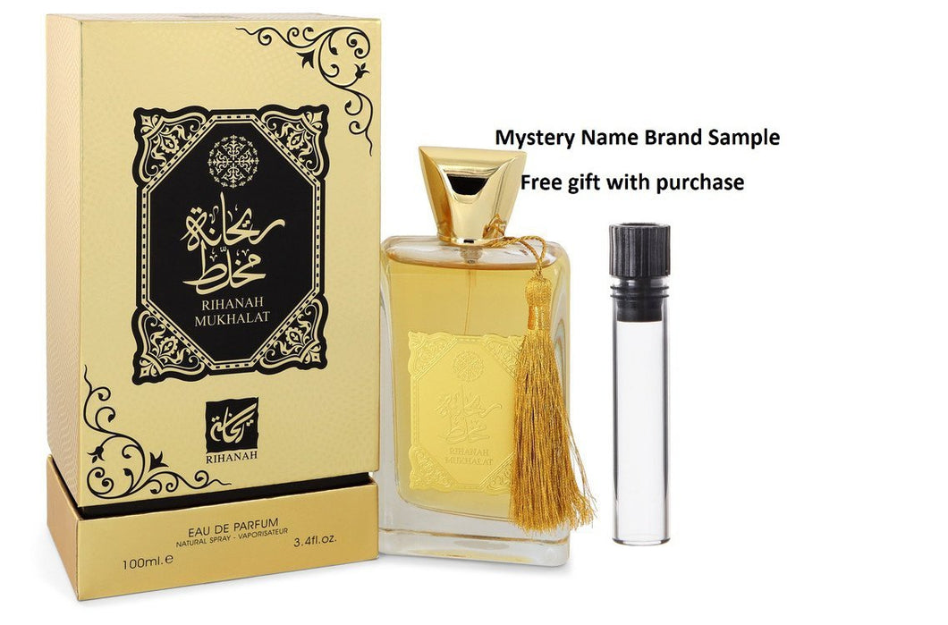 Rihanah Mukhalat by Rihanah Eau De Parfum Spray (Unisex) 3.4 oz And a Mystery Name brand sample vile