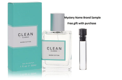 Clean Warm Cotton by Clean Eau De Parfum Spray 1 oz And a Mystery Name brand sample vile