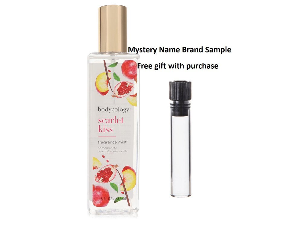 Bodycology Scarlet Kiss by Bodycology Fragrance Mist Spray 8 oz And a Mystery Name brand sample vile