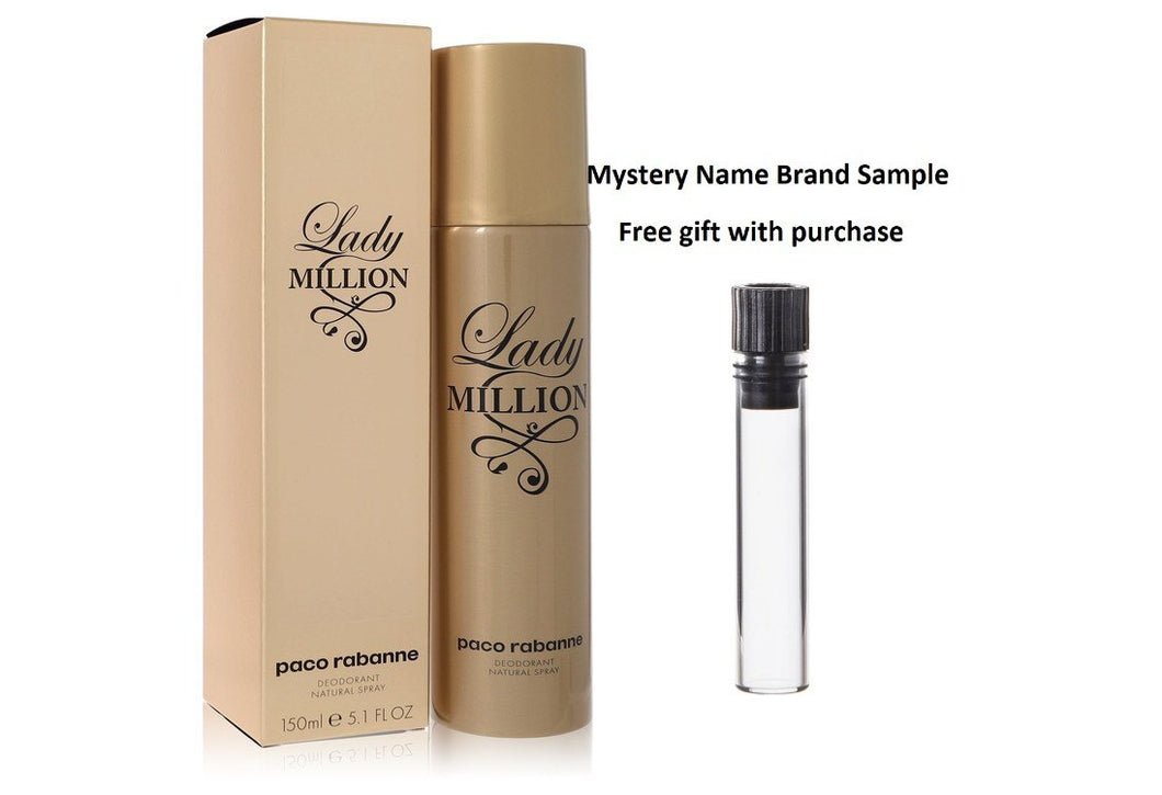 Lady Million by Paco Rabanne Deodorant Spray 5 oz And a Mystery Name brand sample vile