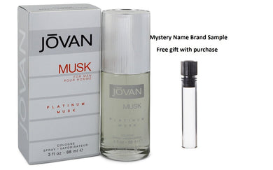 Jovan Platinum Musk by Jovan Cologne Spray 3 oz And a Mystery Name brand sample vile