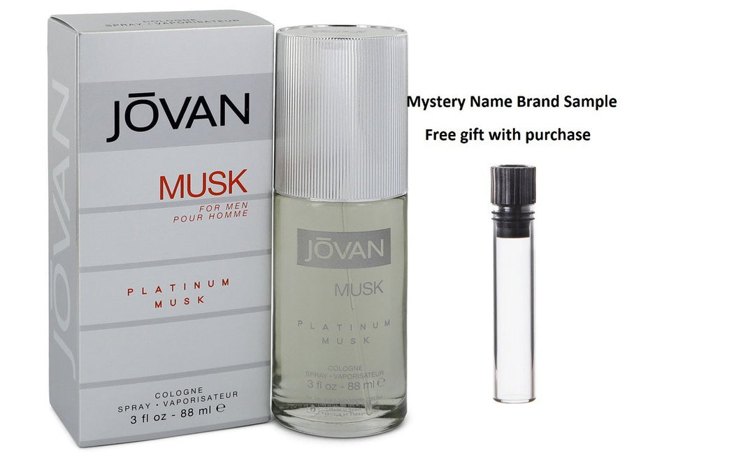 Jovan Platinum Musk by Jovan Cologne Spray 3 oz And a Mystery Name brand sample vile