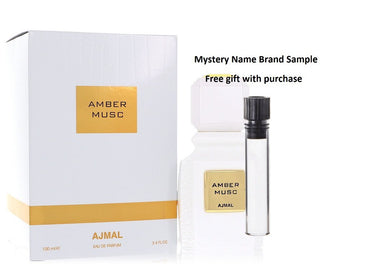 Ajmal Amber Musc by Ajmal Eau De Parfum Spray (Unisex) 3.4 oz And a Mystery Name brand sample vile