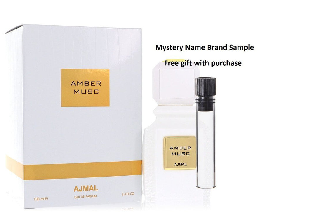 Ajmal Amber Musc by Ajmal Eau De Parfum Spray (Unisex) 3.4 oz And a Mystery Name brand sample vile