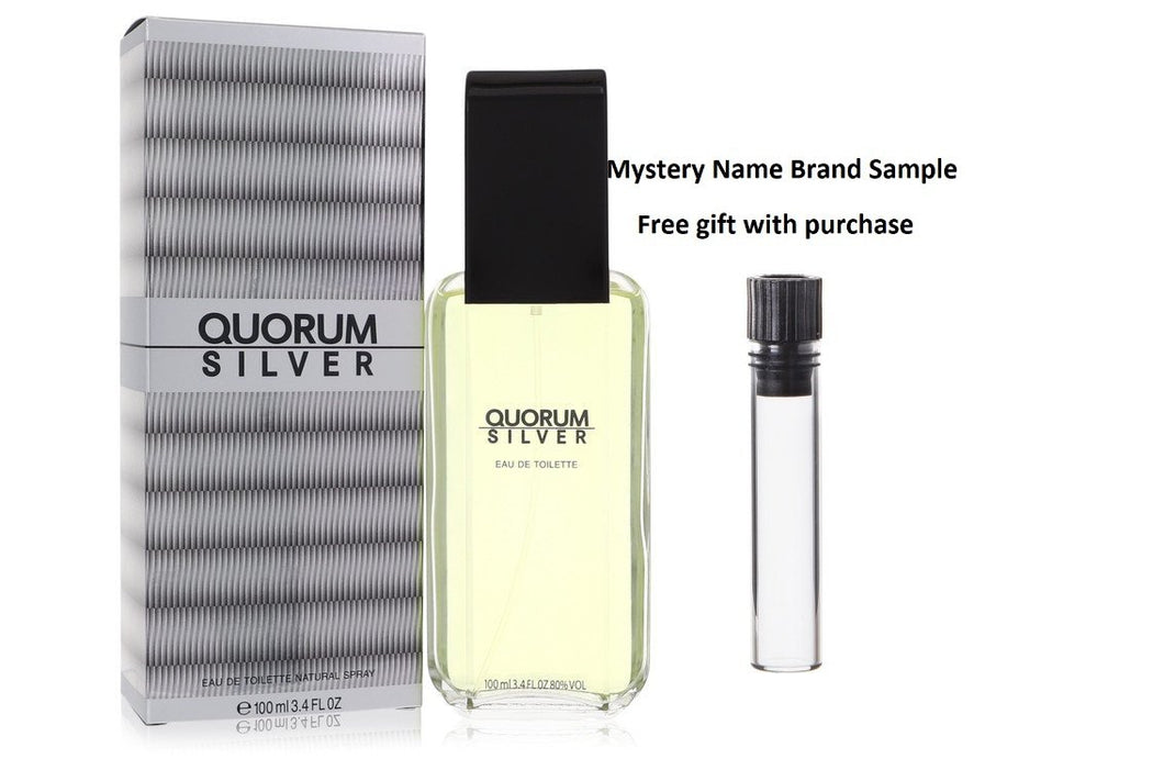 Quorum Silver by Puig Eau De Toilette Spray 3.4 oz And a Mystery Name brand sample vile