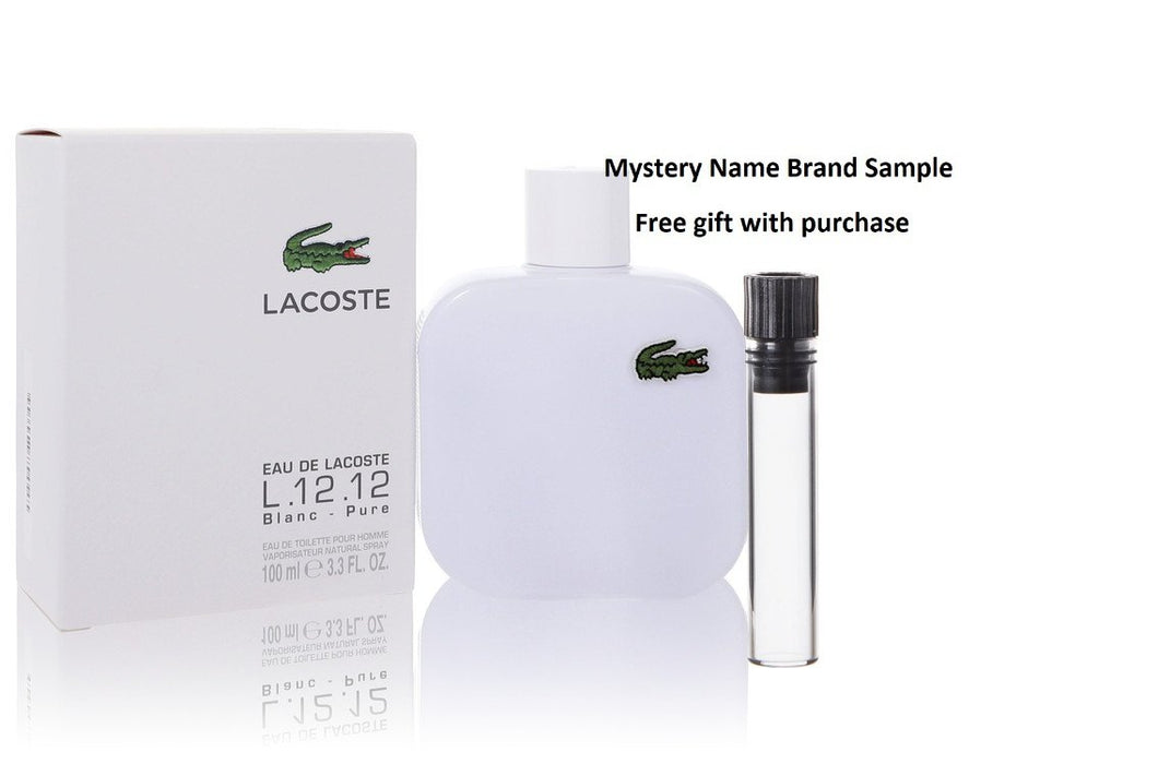 Lacoste Eau De Lacoste L.12.12 Blanc by Lacoste Eau De Toilette Spray 3.3 oz And a Mystery Name brand sample vile