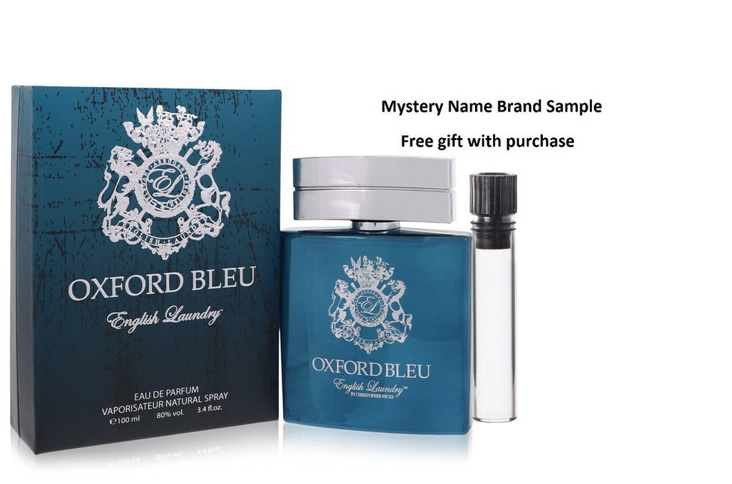 Oxford Bleu by English Laundry Eau De Parfum Spray 3.4 oz And a Mystery Name brand sample vile