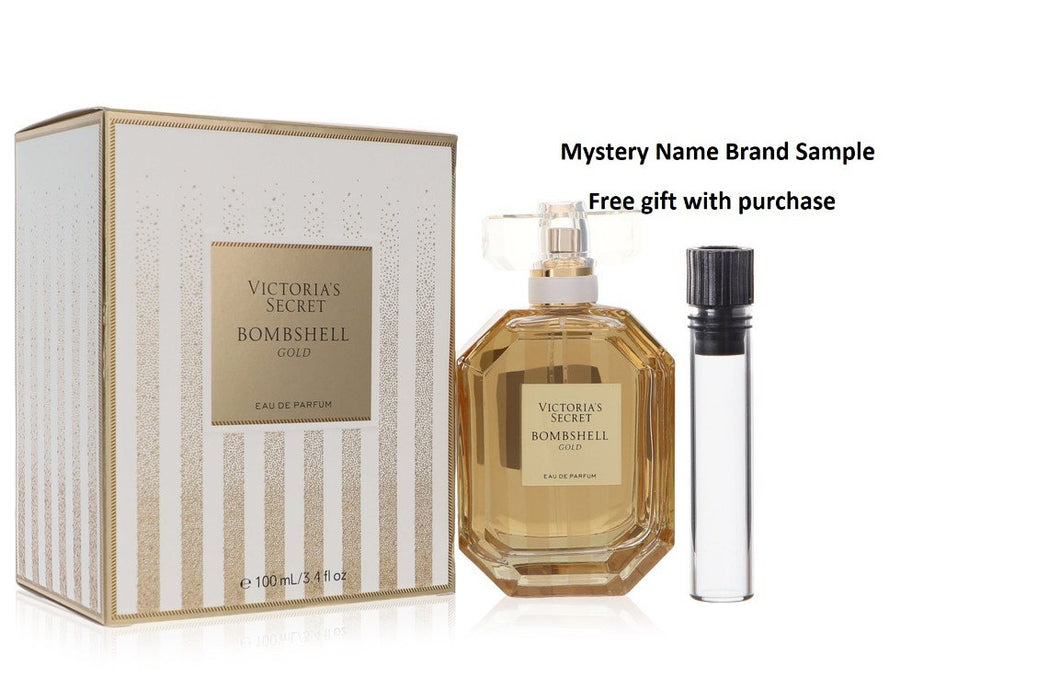 Bombshell Gold by Victoria's Secret Eau De Parfum Spray 3.4 oz And a Mystery Name brand sample vile
