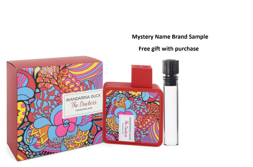 Freedomland by Mandarina Duck Eau De Toilette Spray (Unisex) 3.3 oz And a Mystery Name brand sample vile