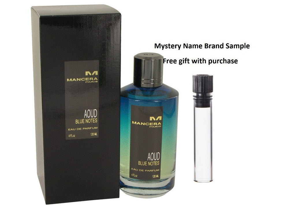 Mancera Aoud Blue Notes by Mancera Eau De Parfum Spray (Unisex) 4 oz And a Mystery Name brand sample vile