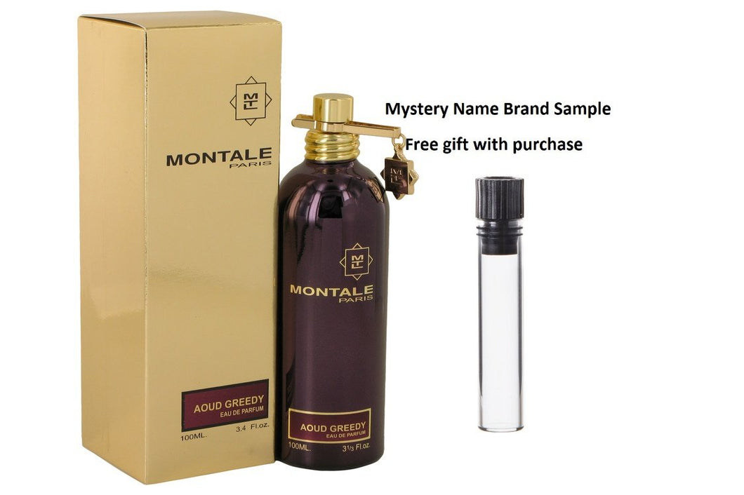 Montale Aoud Greedy by Montale Eau De Parfum Spray (Unisex) 3.4 oz And a Mystery Name brand sample vile