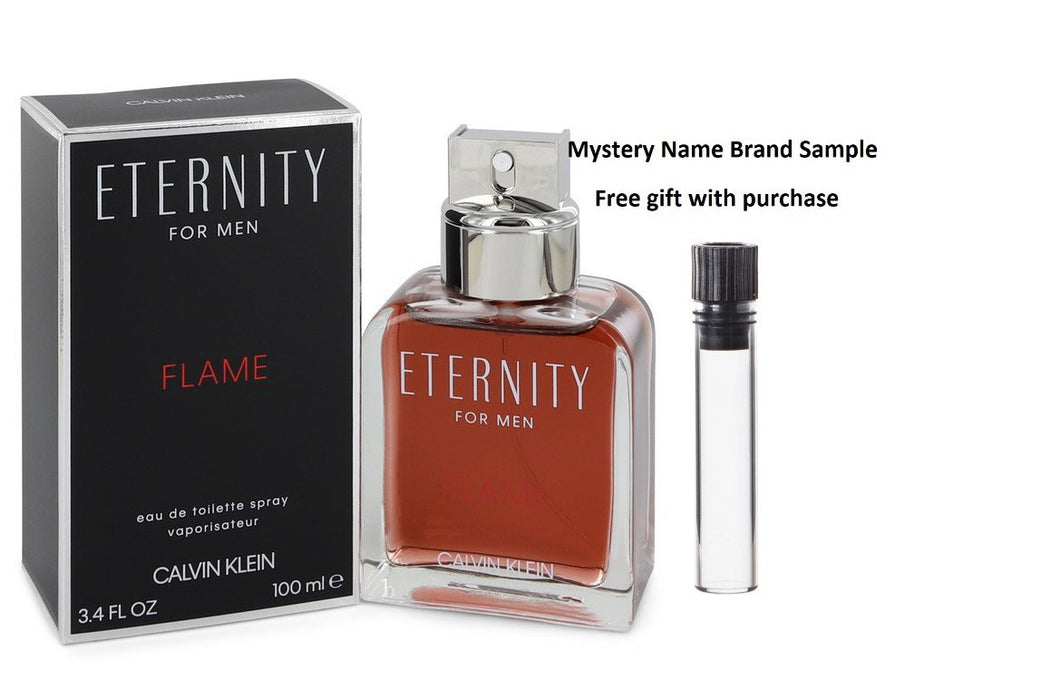 Eternity Flame by Calvin Klein Eau De Toilette Spray 3.4 oz And a Mystery Name brand sample vile