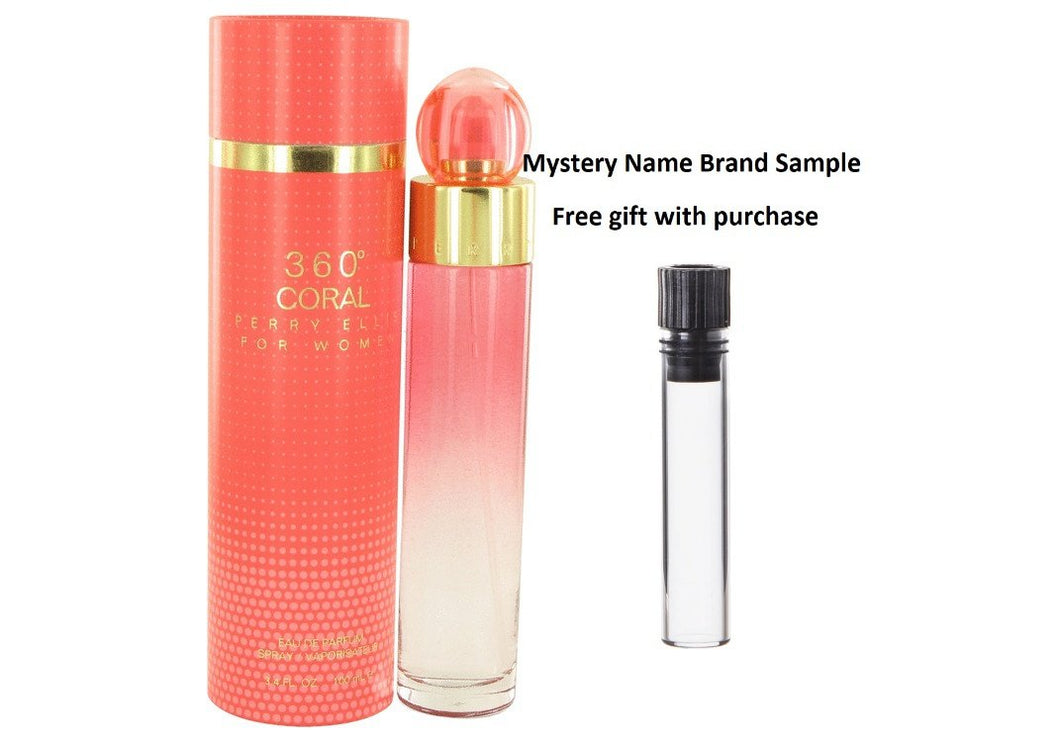 Perry Ellis 360 Coral by Perry Ellis Eau De Parfum Spray 3.4 oz And a Mystery Name brand sample vile