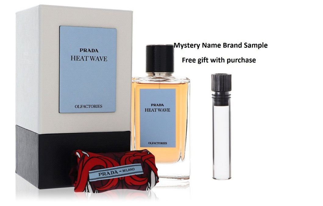 Prada Olfactories Heat Wave by Prada Eau De Parfum Spray with Gift Pouch (Unisex) 3.4 oz 3.4 oz Eau de Parfum Spray + Gift Pouch And a Mystery Name brand sample vile