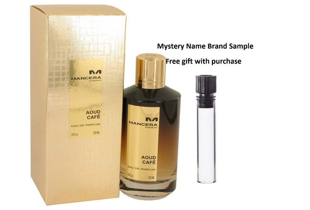 Mancera Aoud Café by Mancera Eau de Parfum Spray (Unisex) 4 oz And a Mystery Name brand sample vile