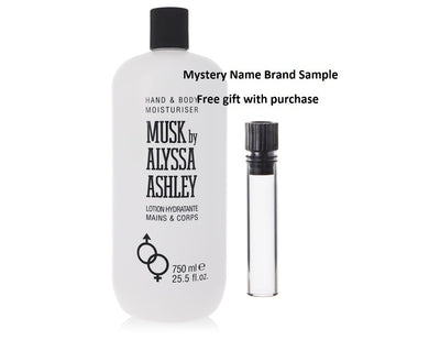 Alyssa Ashley Musk by Houbigant Body Lotion 25.5 oz And a Mystery Name brand sample vile