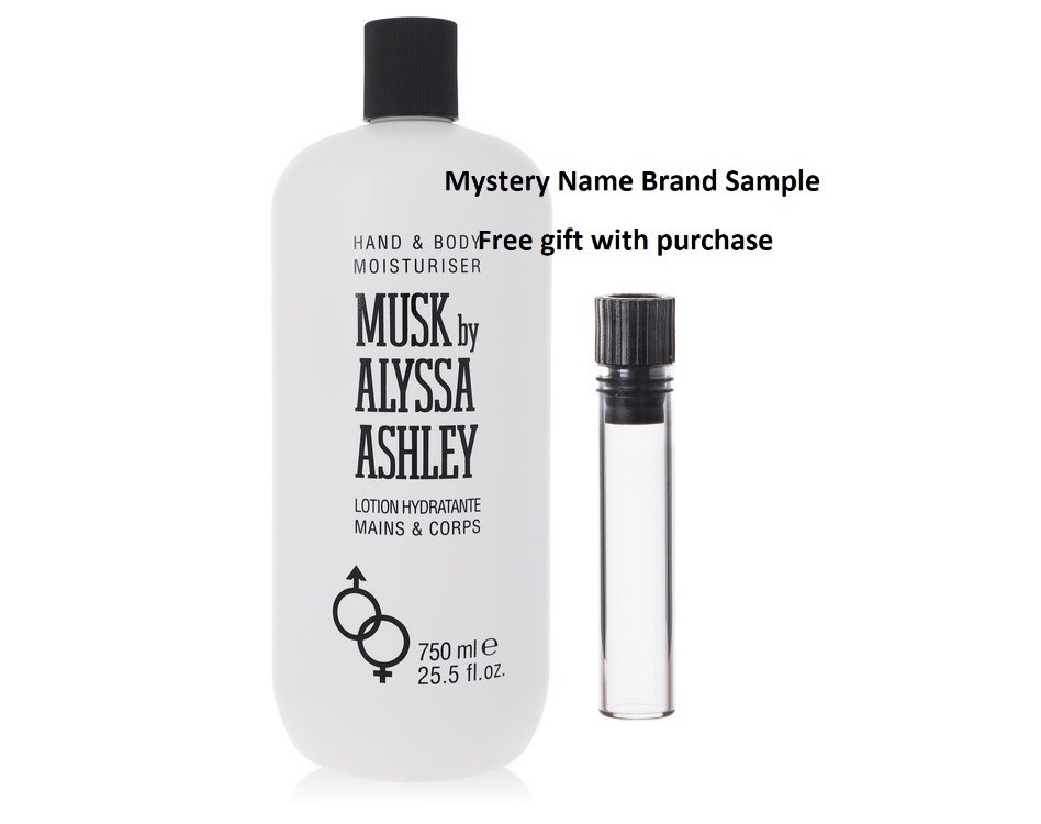 Alyssa Ashley Musk by Houbigant Body Lotion 25.5 oz And a Mystery Name brand sample vile
