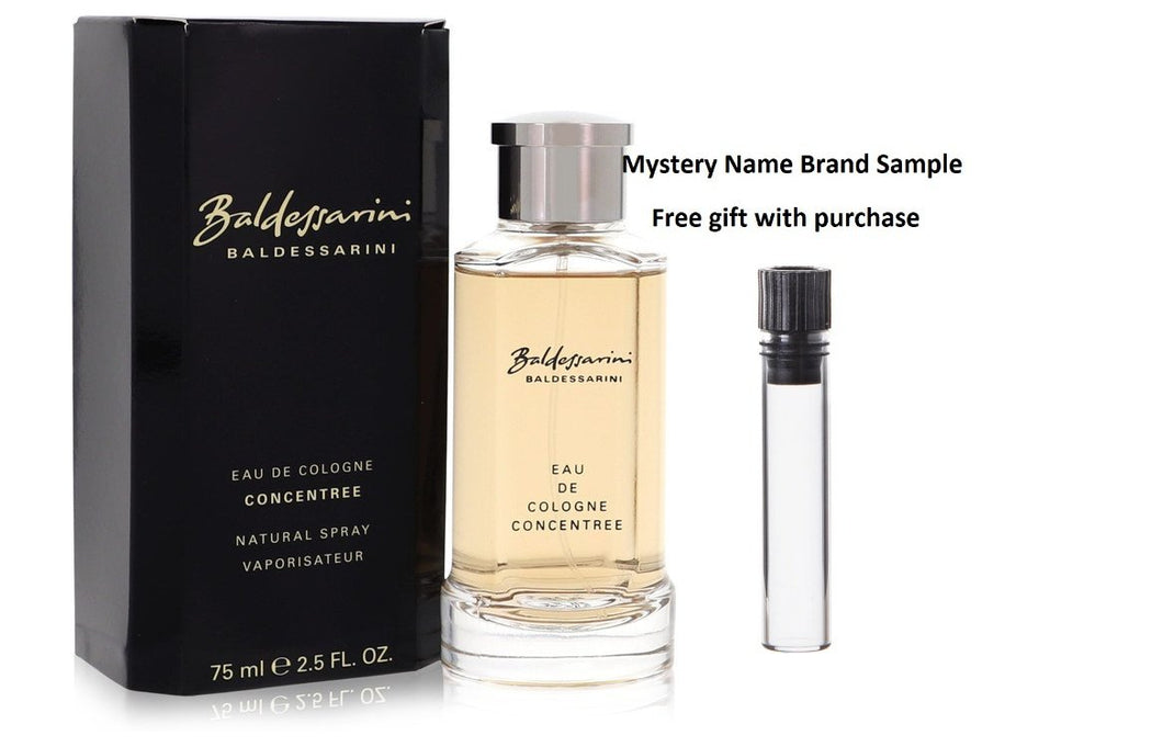 Baldessarini by Hugo Boss Eau De Cologne Concentree Spray 2.5 oz And a Mystery Name brand sample vile