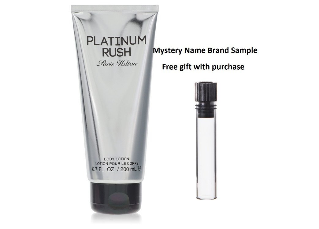 Paris Hilton Platinum Rush by Paris Hilton Body Lotion 6.7 oz And a Mystery Name brand sample vile