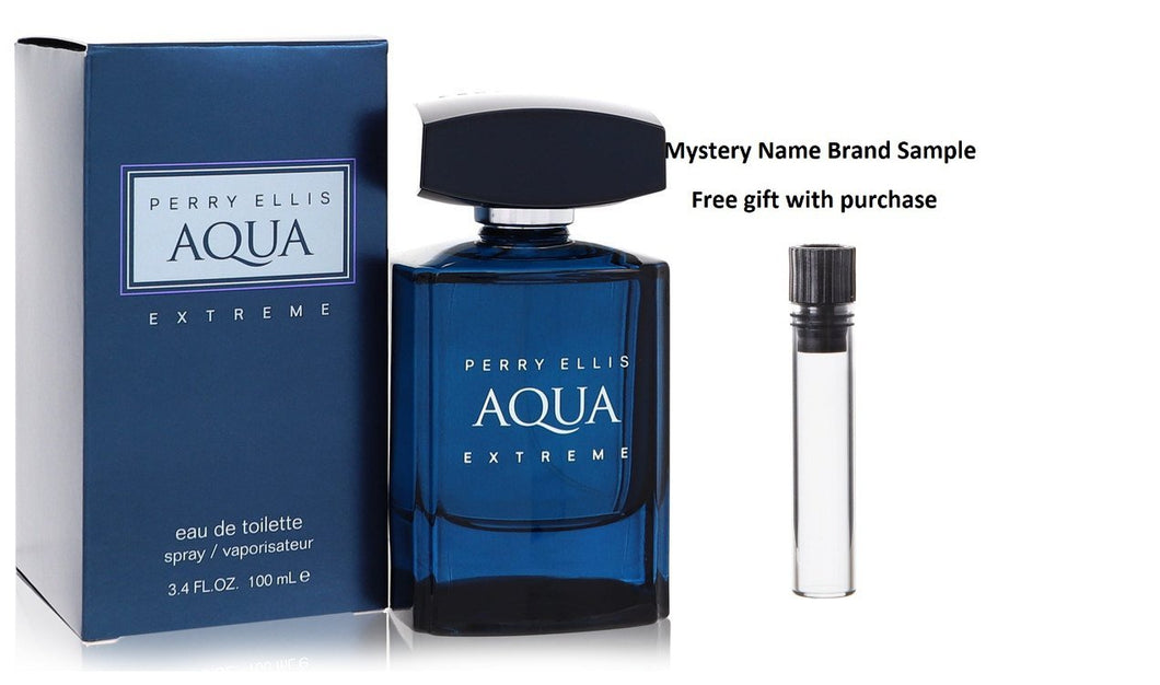 Perry Ellis Aqua Extreme by Perry Ellis Eau De Toilette Spray 3.4 oz And a Mystery Name brand sample vile